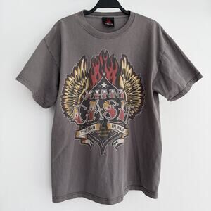 Vintage Johnny Cash Shirt Large Man In Black Flame Graphic Rock Tee Americana